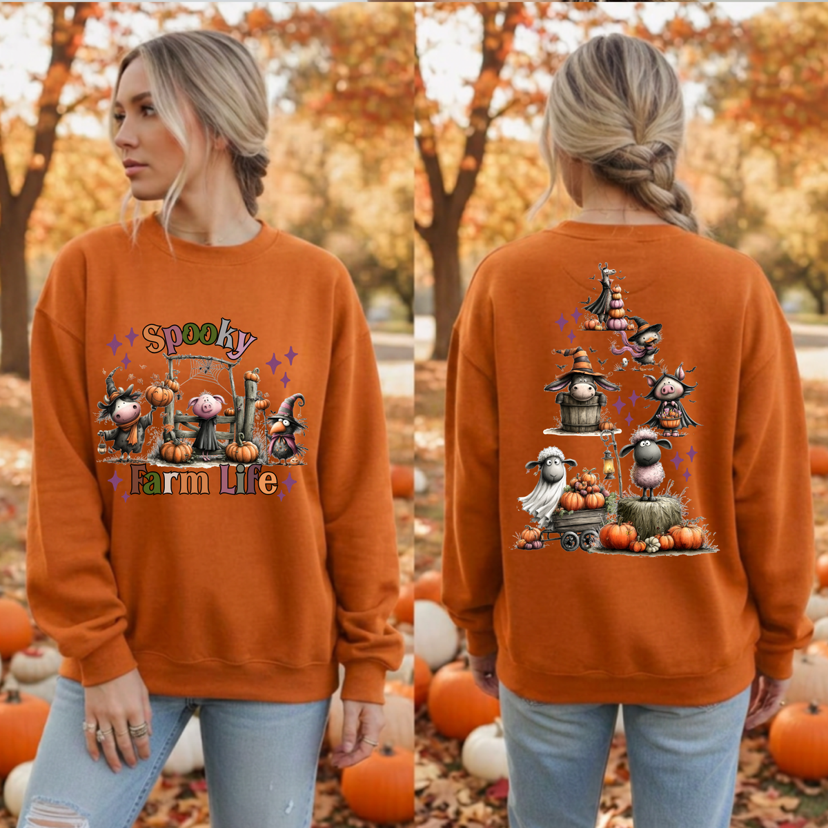 Spooky Farm Life Sweatshirt – Front & Back Halloween Graphic TheCraftNook