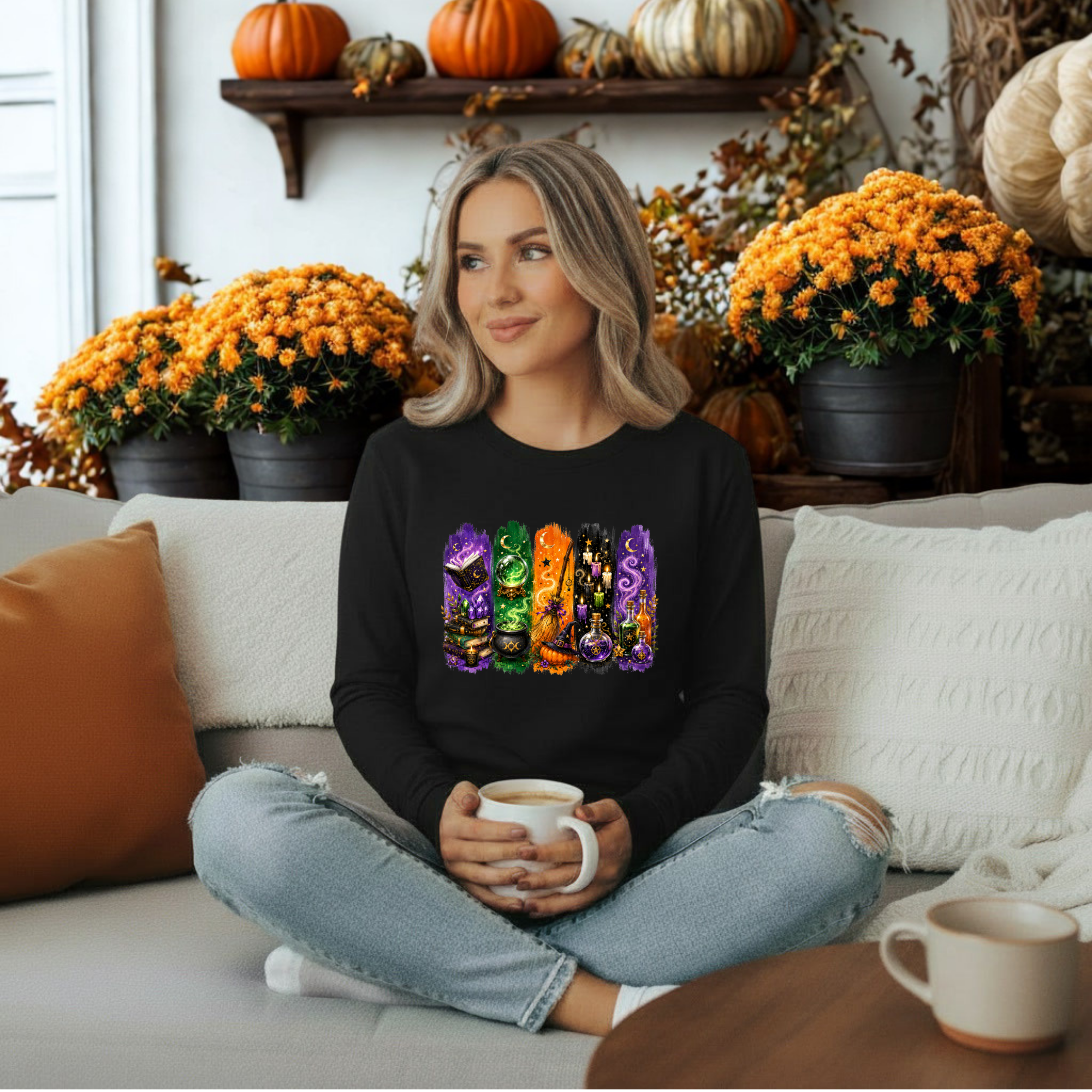 Autumn Alchemy Long Sleeve Tee – Witchy Halloween Graphic Shirt