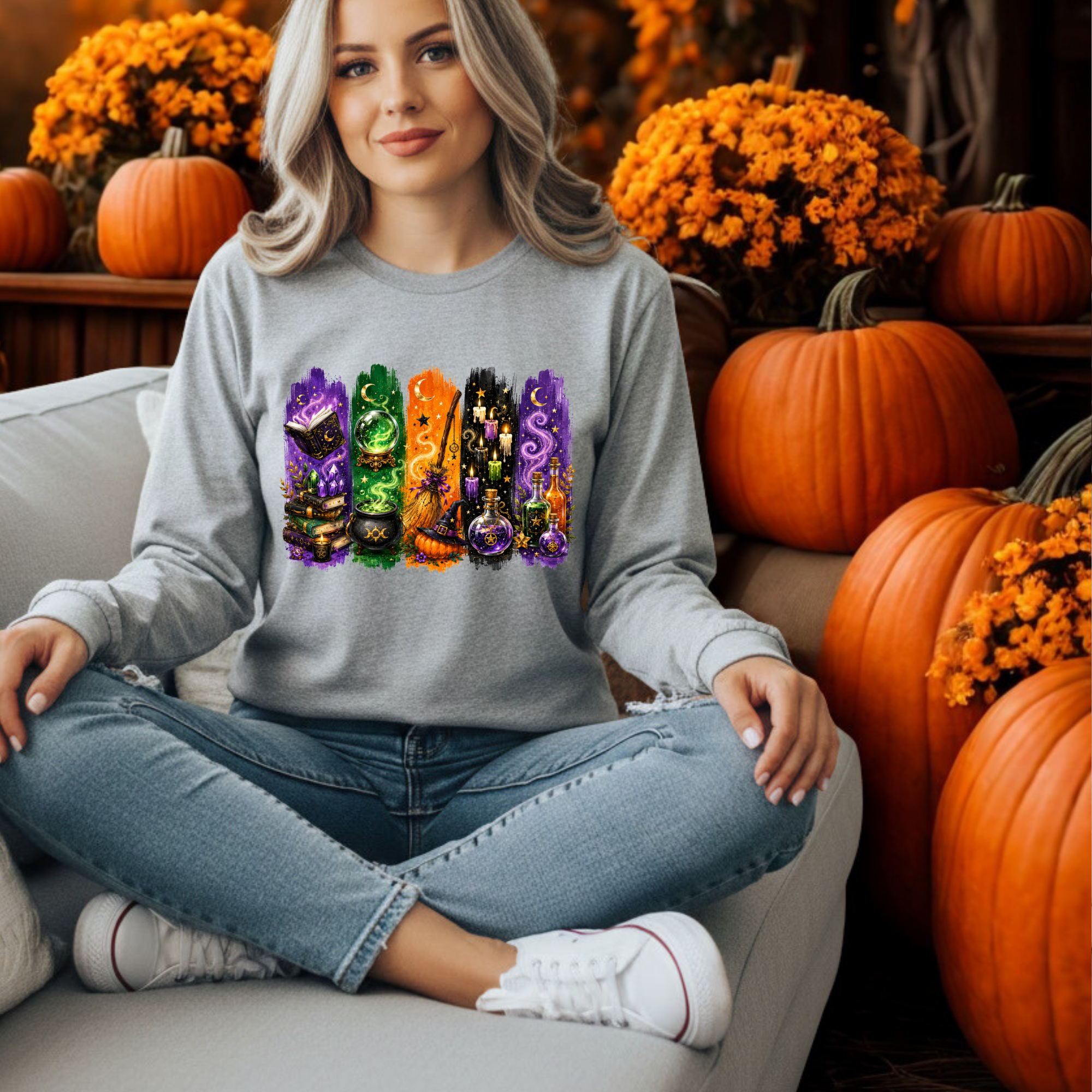 Autumn Alchemy Long Sleeve Tee – Witchy Halloween Graphic Shirt