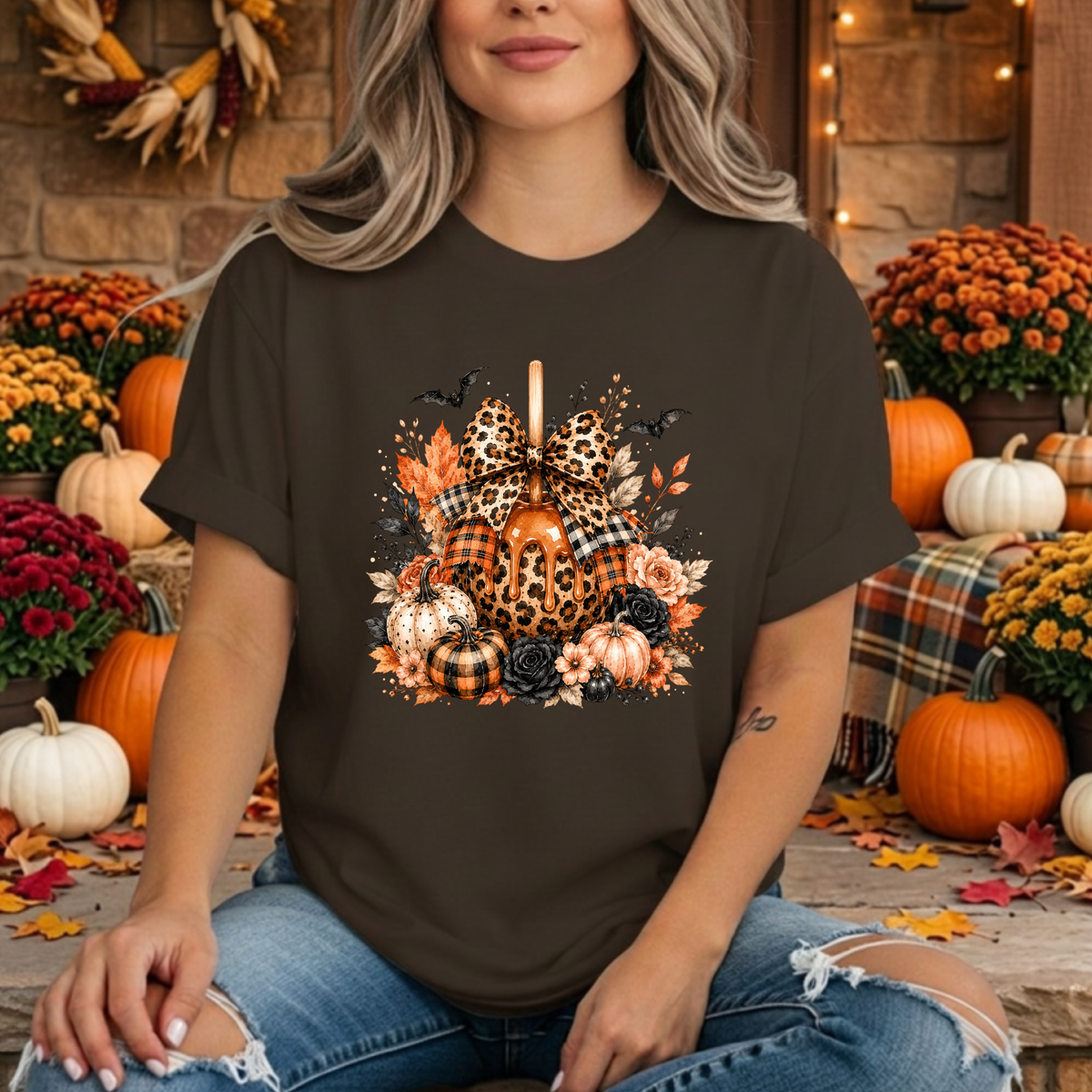 Sweet Fall Tee – Glam Caramel Apple Halloween Graphic T-Shirt TheCraftNook