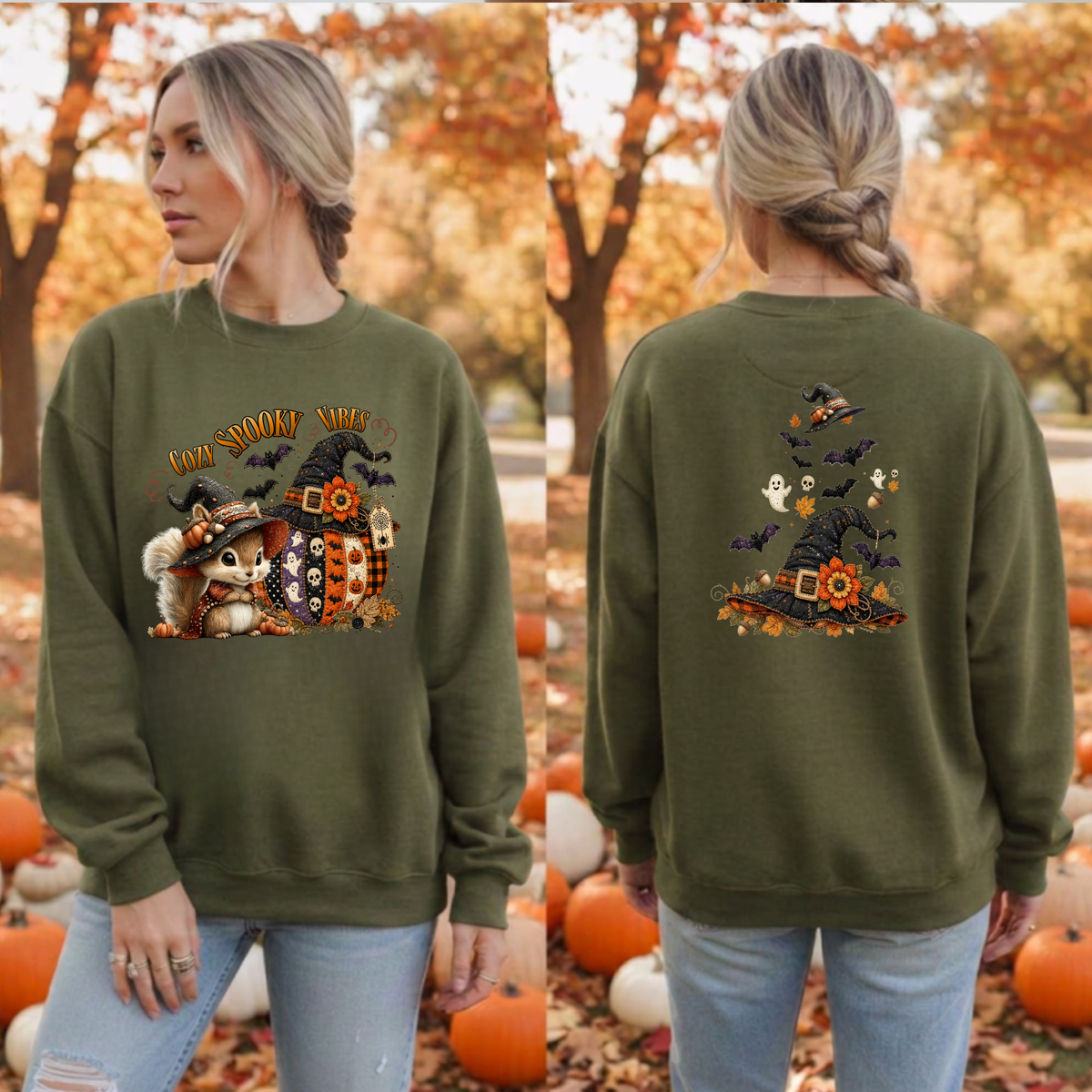 Cozy Spooky Season Sweatshirt | Front & Back Halloween Graphic TheCraftNook
