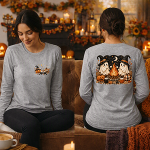 Camp Ghost Halloween Long Sleeve Tee — Pocket & Back TheCraftNook