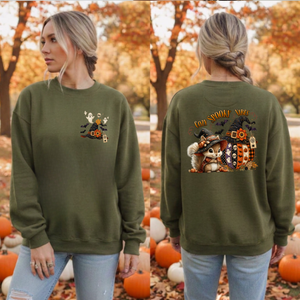 Cozy Spooky Vibes Sweatshirt | Pocket & Back Halloween Graphic TheCraftNook