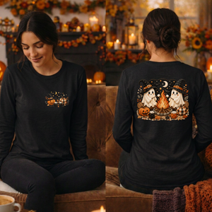 Camp Ghost Halloween Long Sleeve Tee — Pocket & Back TheCraftNook