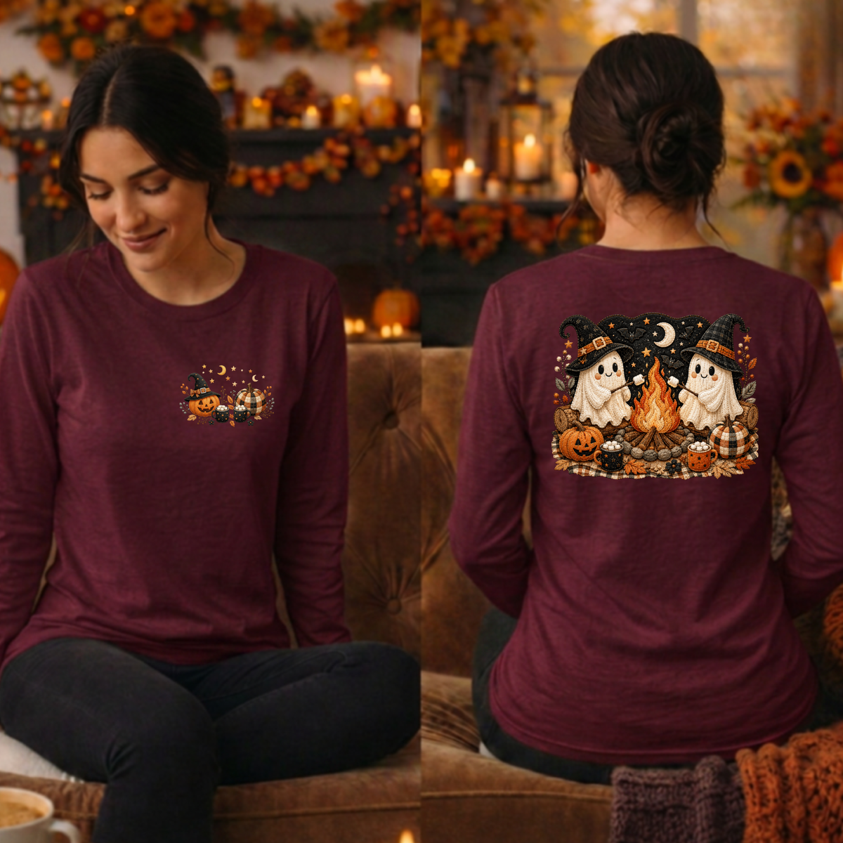 Camp Ghost Halloween Long Sleeve Tee — Pocket & Back TheCraftNook
