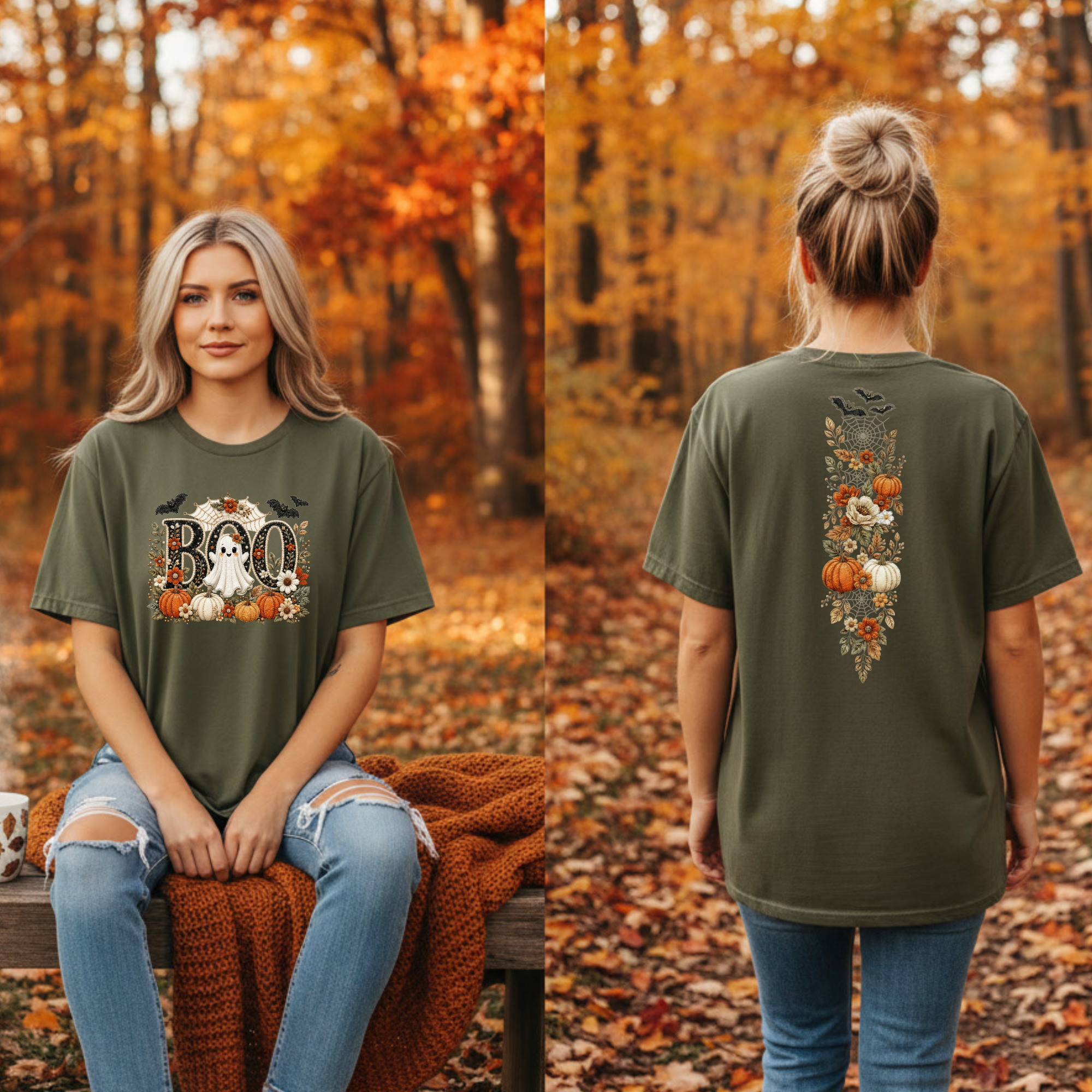 Cute Boo Tee – Halloween T-Shirt with Pocket & Back Graphics