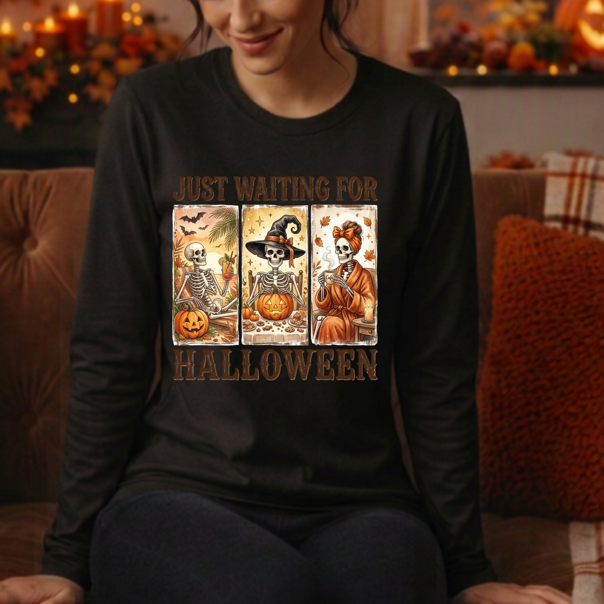Just Waiting Long Sleeve Tee – Funny Halloween Graphic Long-Sleeve Shirt TheCraftNook