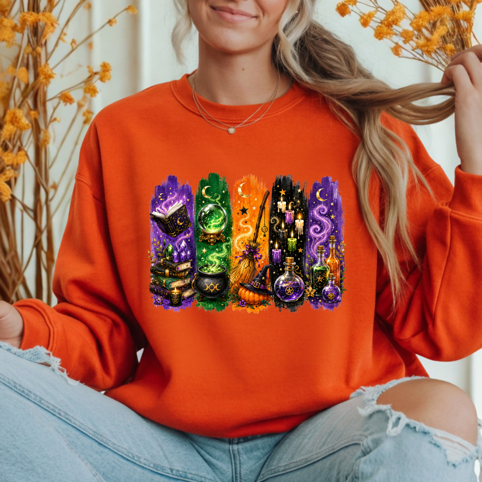 Autumn Alchemy Sweatshirt – Witchy Halloween Crewneck with Cauldron, Spell Books & Potions TheCraftNook