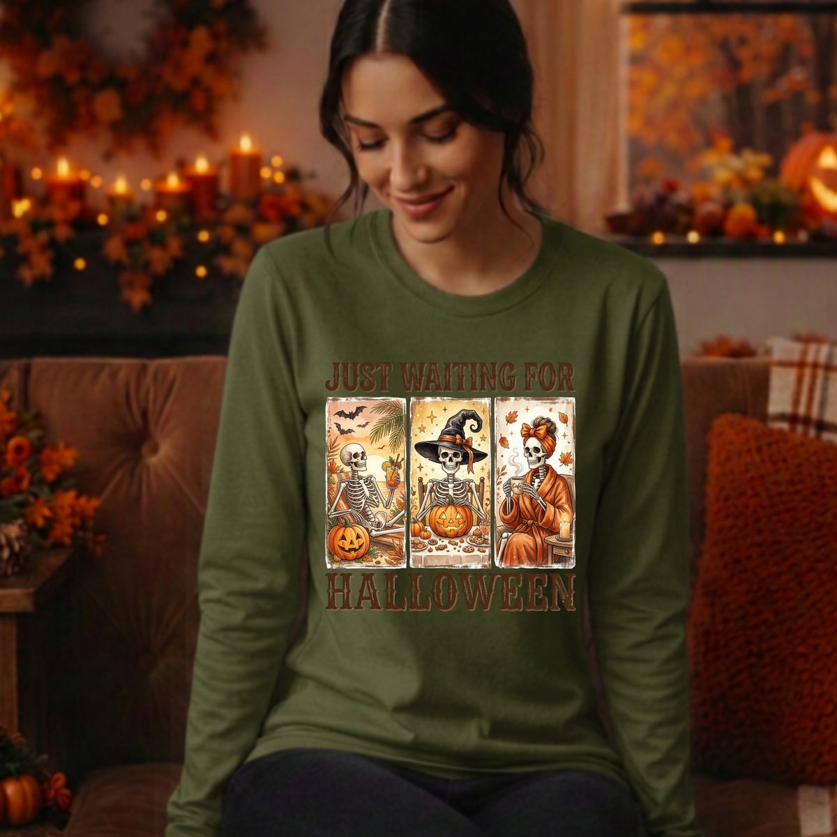 Just Waiting Long Sleeve Tee – Funny Halloween Graphic Long-Sleeve Shirt TheCraftNook