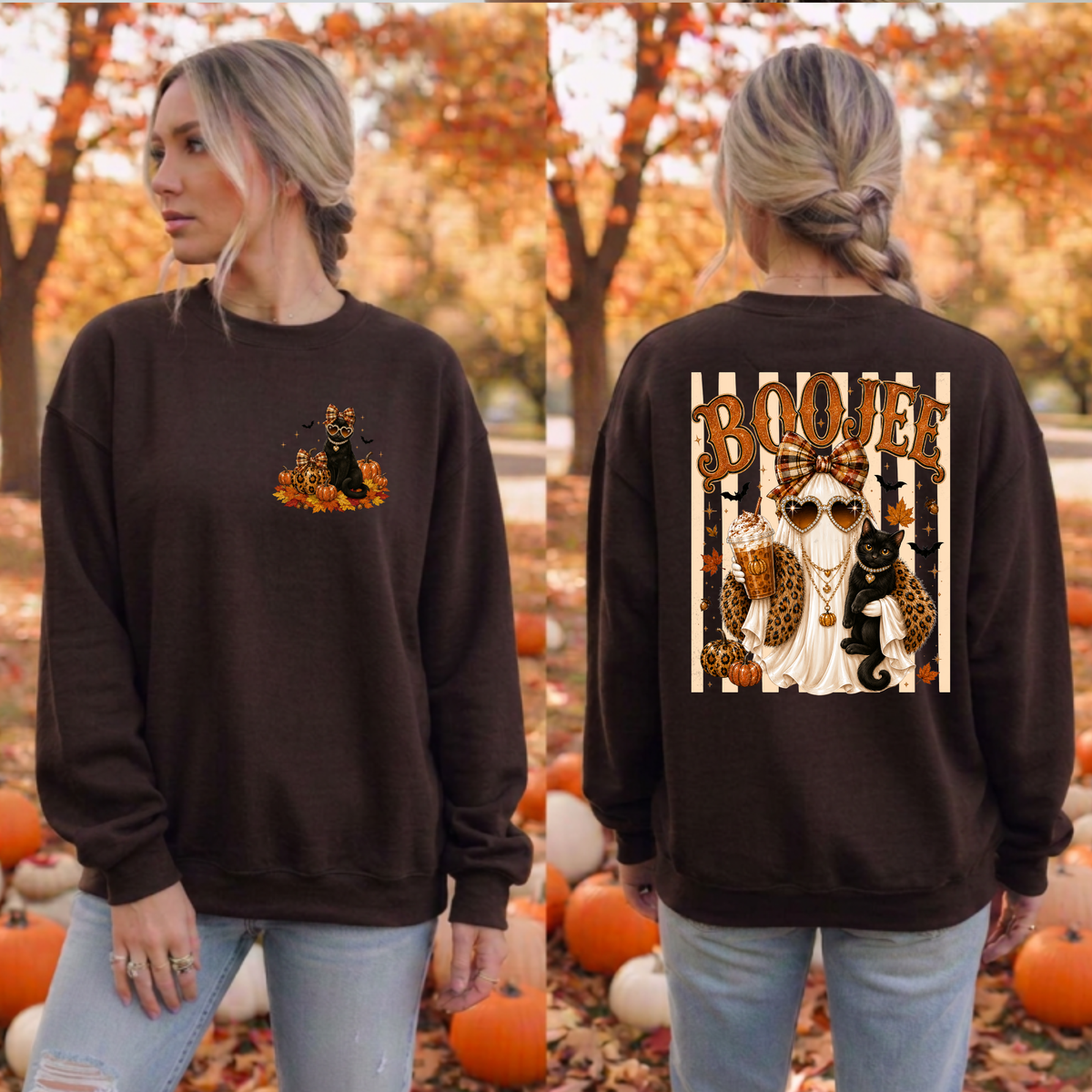 Boojee Ghost Cat Sweatshirt | Pocket & Back Halloween Graphics TheCraftNook