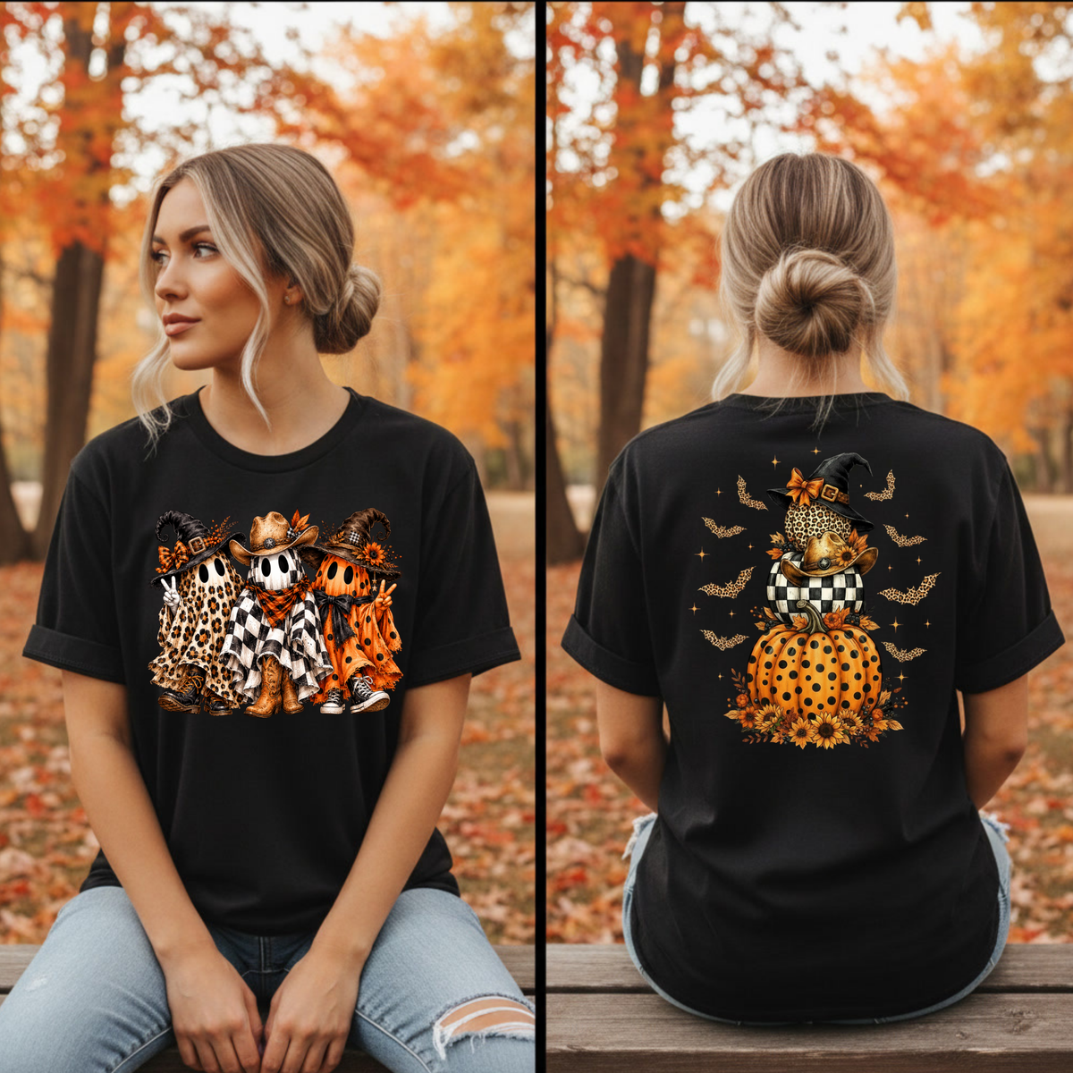 Western Ghost Halloween T-Shirt | Front & Back Graphic T-Shirt TheCraftNook