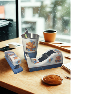 Highland Cow Blue and Copper Glitter Desk Set TheCraftNook