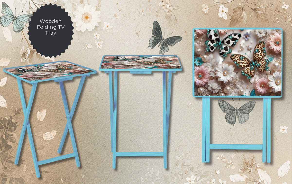 Butterfly Folding TV Trays - Handcrafted Wooden Serving Trays with Glitter TheCraftNook