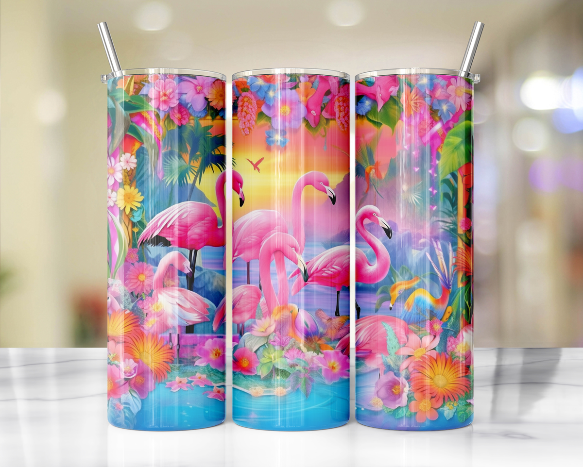 20 oz Pink Paradise Whimsy, Flamingo Stainless-Steel Tumblers. Multiple Sizes and Images Available. TheCraftNook
