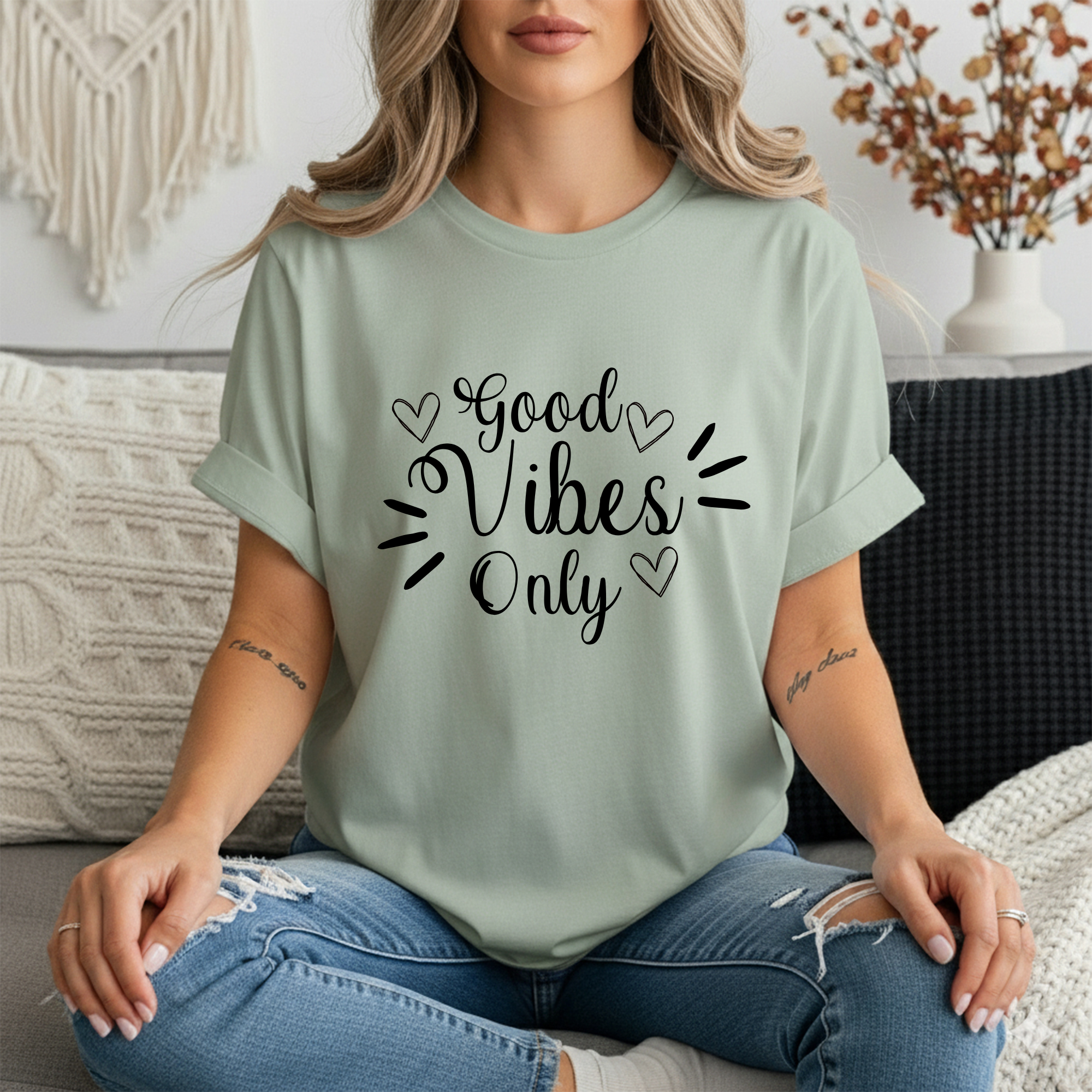 Vibes Only graphic tee featuring a stylish design on a relaxed fit shirt, perfect for everyday wear.