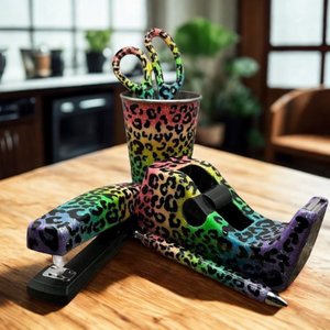 Rainbow Cheetah print Glitter Desk Accessories TheCraftNook