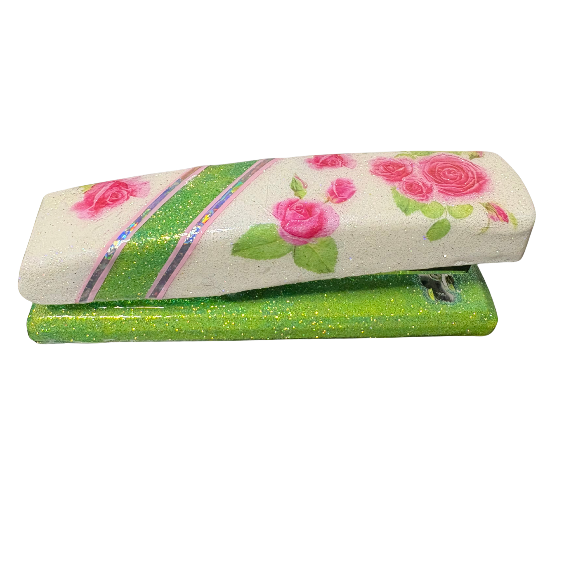 Pink Rose Glitter Desk Set Stapler