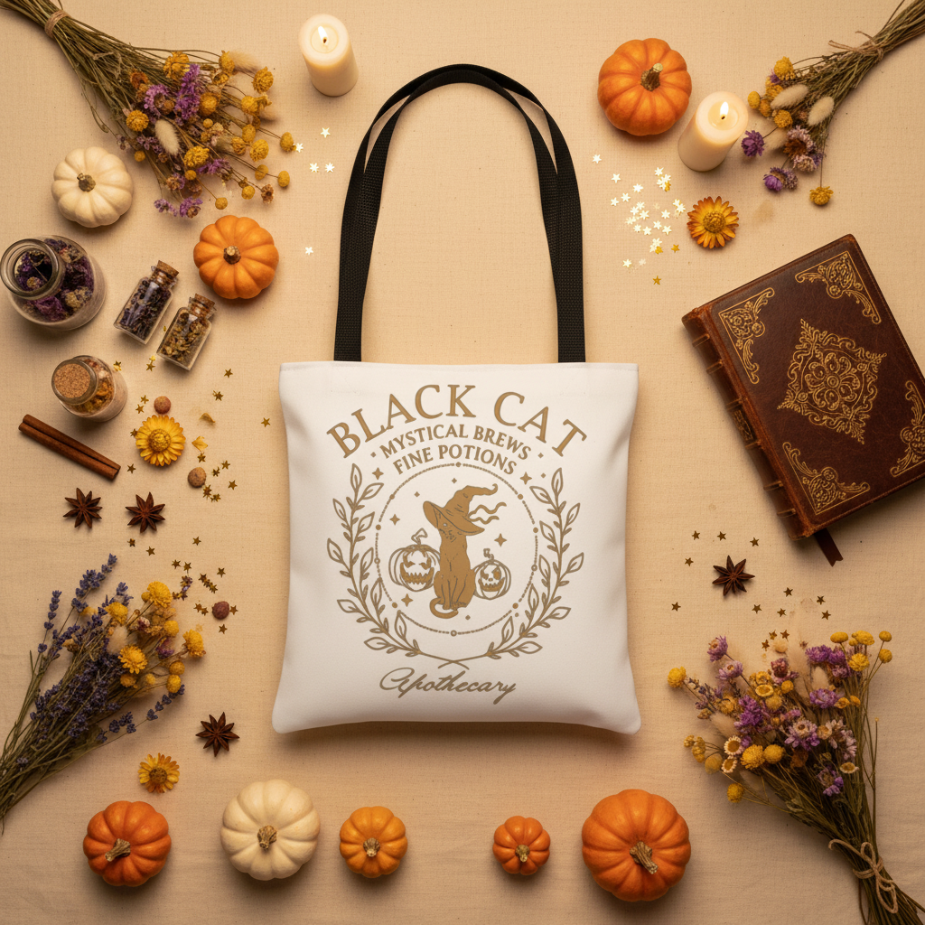 Black Cat Apothecary Tote Flat Lay