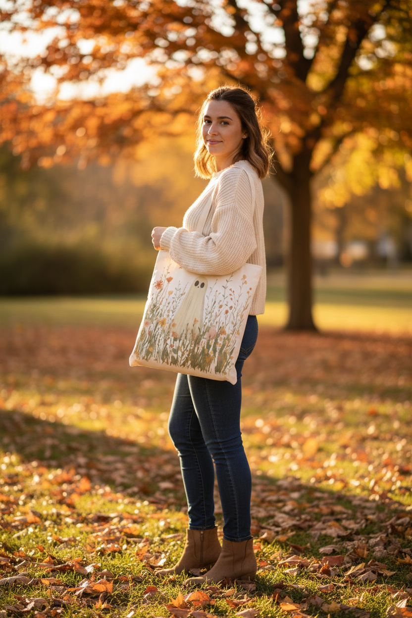 Bloom & Boo Tote Bag Lifestyle with Person