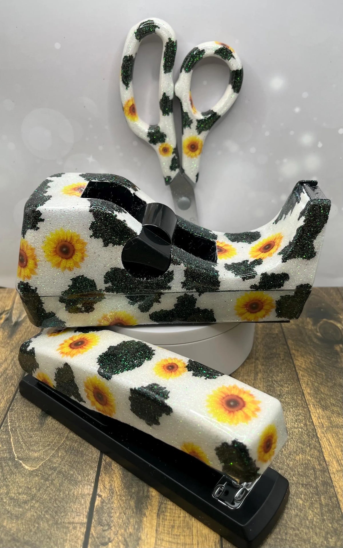Glitter Cow print and Sunflower Desk Sets TheCraftNook