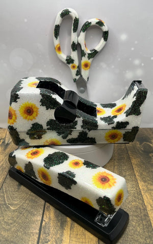 Glitter Cow print and Sunflower Desk Sets TheCraftNook