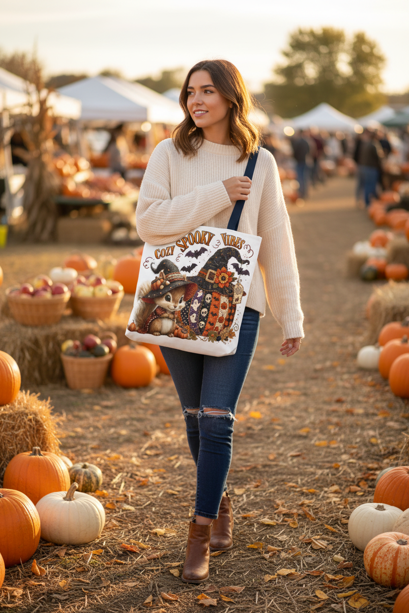 Cozy Spooky Vibes Tote Lifestyle