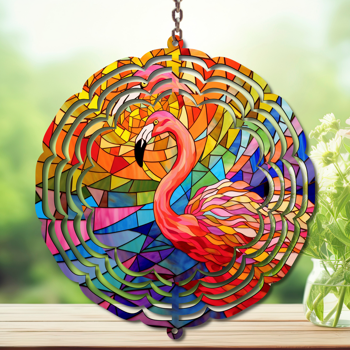 Flamingo Daydream Aluminum Metal Wind Spinner, multiple images available. TheCraftNook