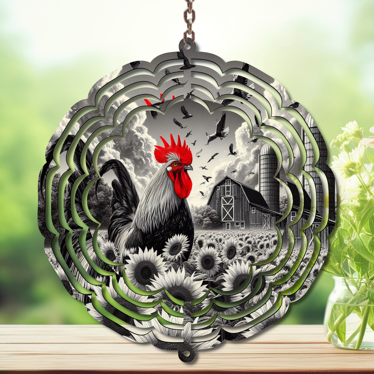 Chicken Aluminum Metal Wind Spinner, multiple images available. TheCraftNook