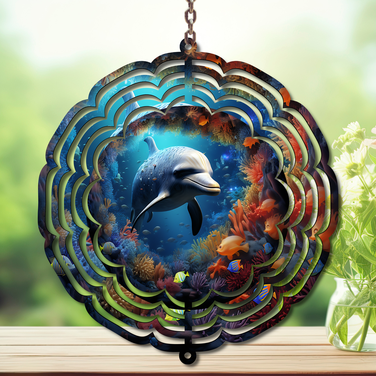 Dolphins Aluminum Metal Wind Spinner, Let your yard spin with ocean magic multiple images available. TheCraftNook
