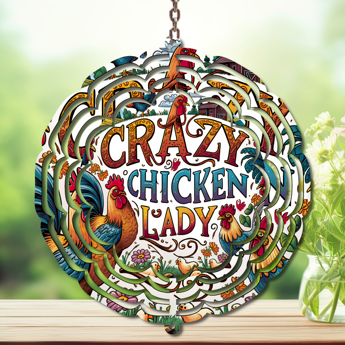 Chicken Aluminum Metal Wind Spinner, multiple images available. TheCraftNook