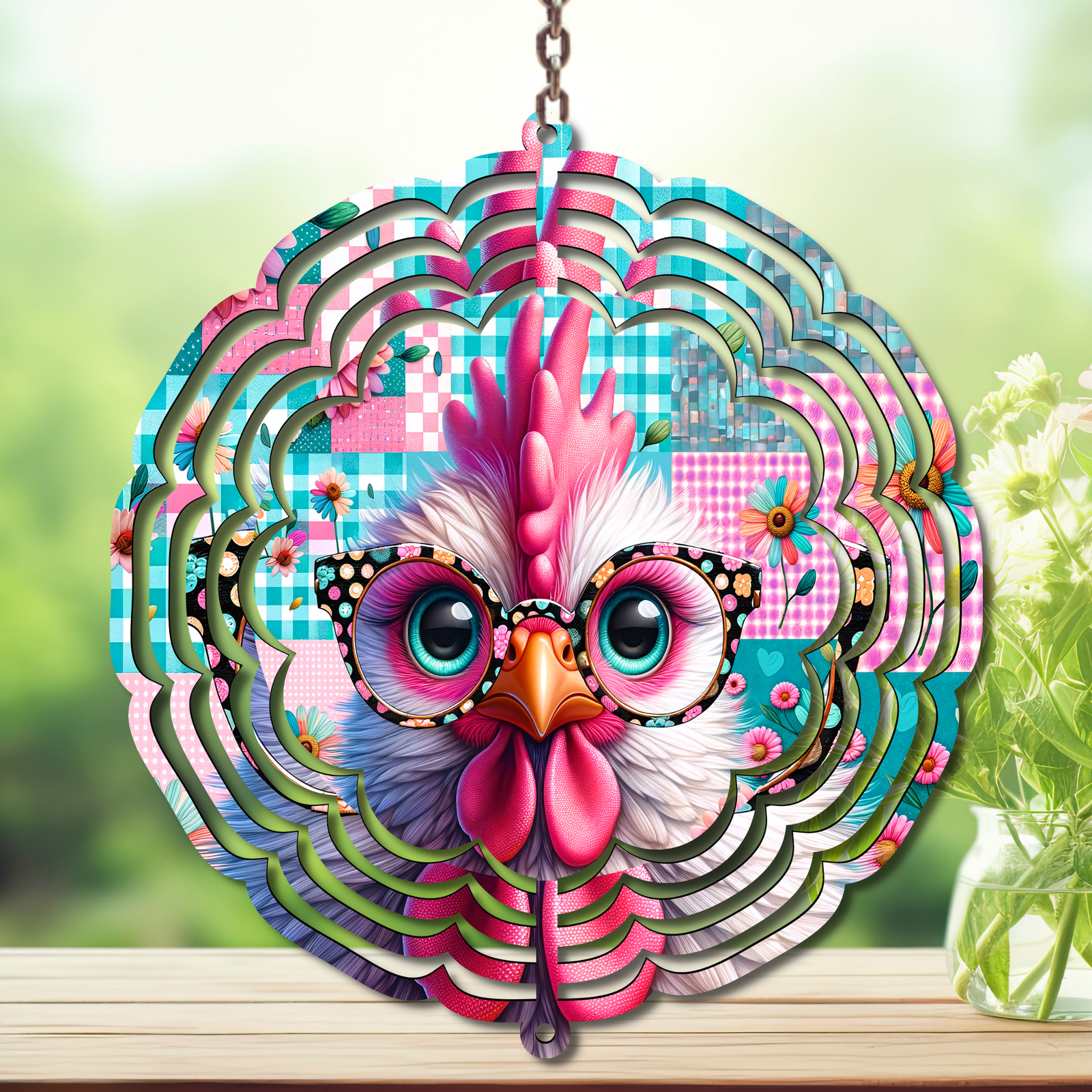 Chicken Aluminum Metal Wind Spinner, multiple images available. TheCraftNook
