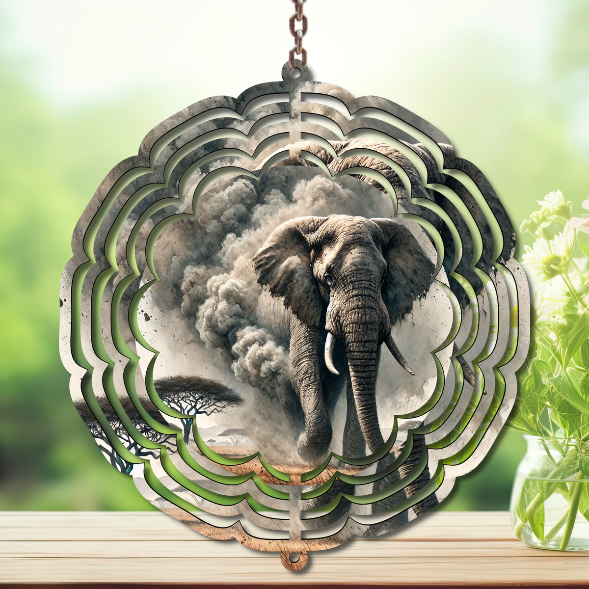Elephant Aluminum Metal Wind Spinner, multiple images available. TheCraftNook