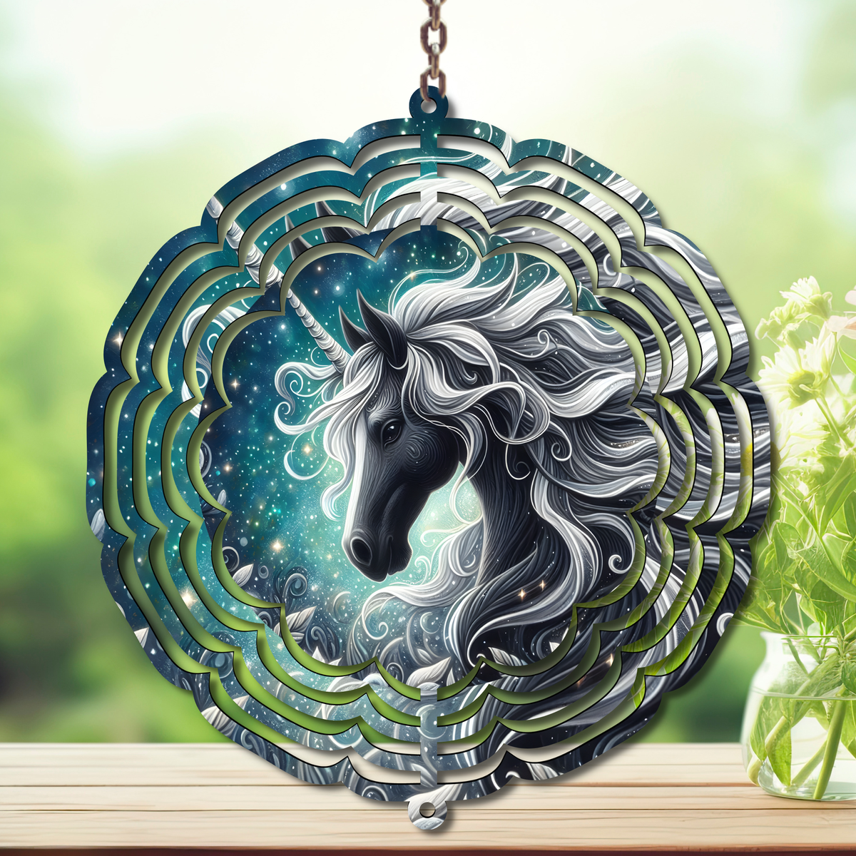 Unicorn Aluminum Metal Wind Spinner, multiple images available. TheCraftNook