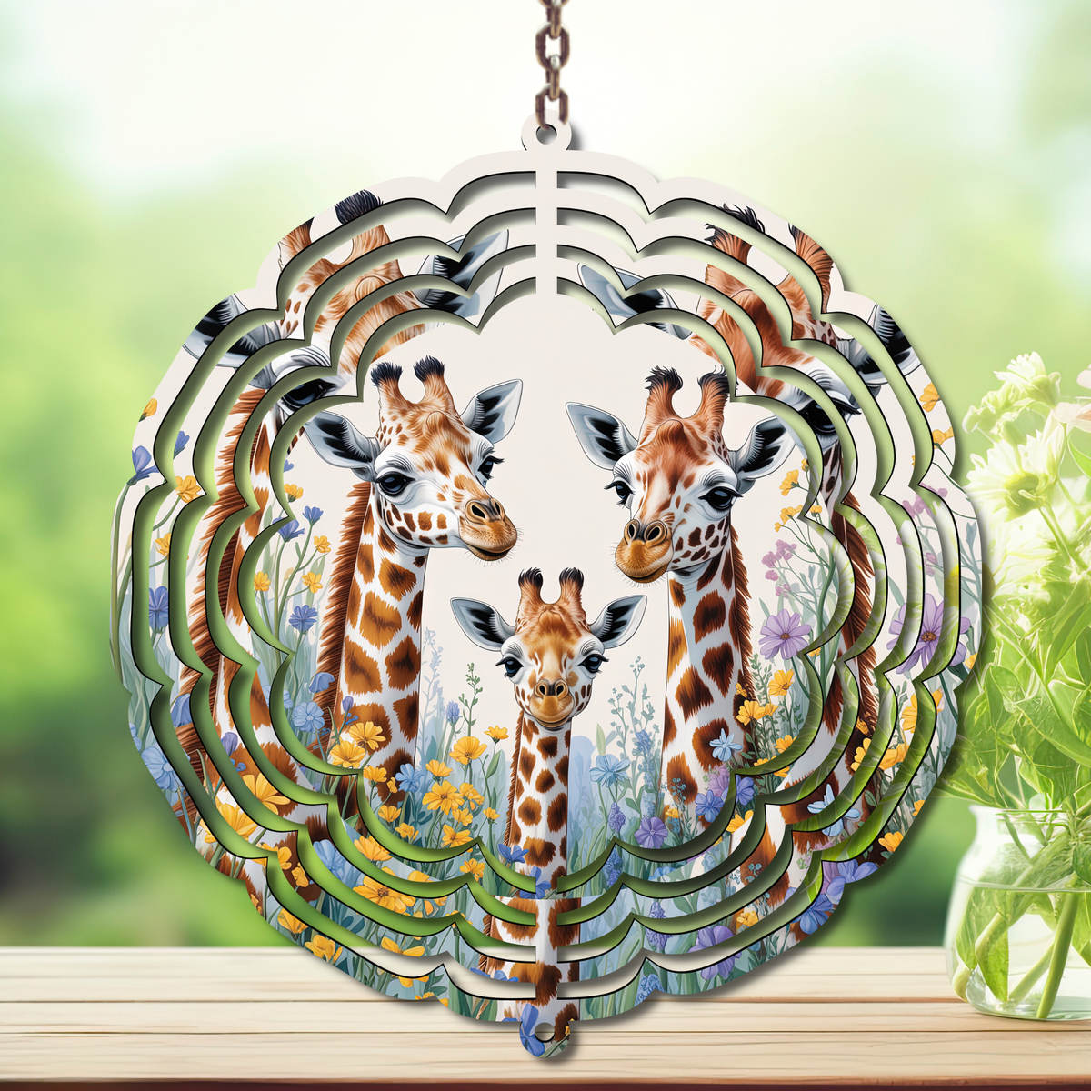 A tall twist on classic yard décor, Giraffe Aluminum Metal Wind Spinner, multiple images available. TheCraftNook