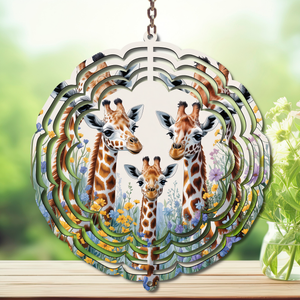 A tall twist on classic yard décor, Giraffe Aluminum Metal Wind Spinner, multiple images available. TheCraftNook