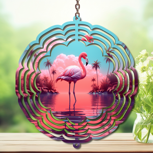 Flamingo Daydream Aluminum Metal Wind Spinner, multiple images available. TheCraftNook