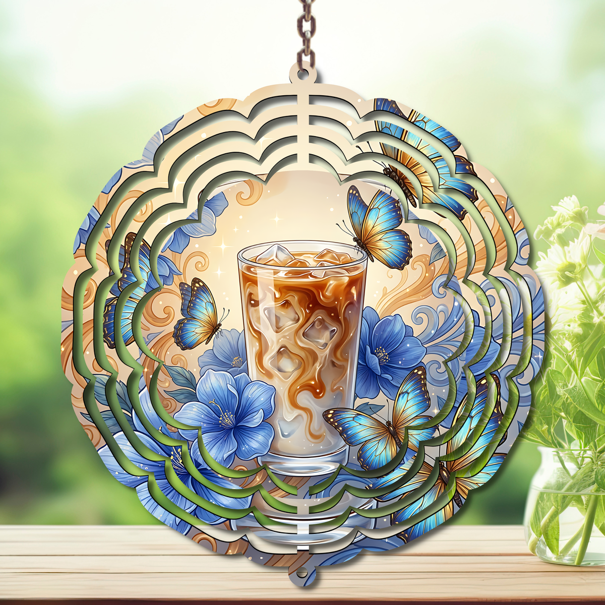 Caffeine in the Wind Spinner. Aluminum Metal Wind Spinner, multiple images available. TheCraftNook