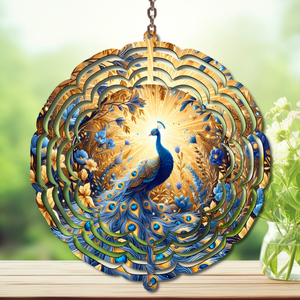 Peacock Aluminum Metal Wind Spinner, multiple images available. A swirl of peacock beauty in every breeze. TheCraftNook
