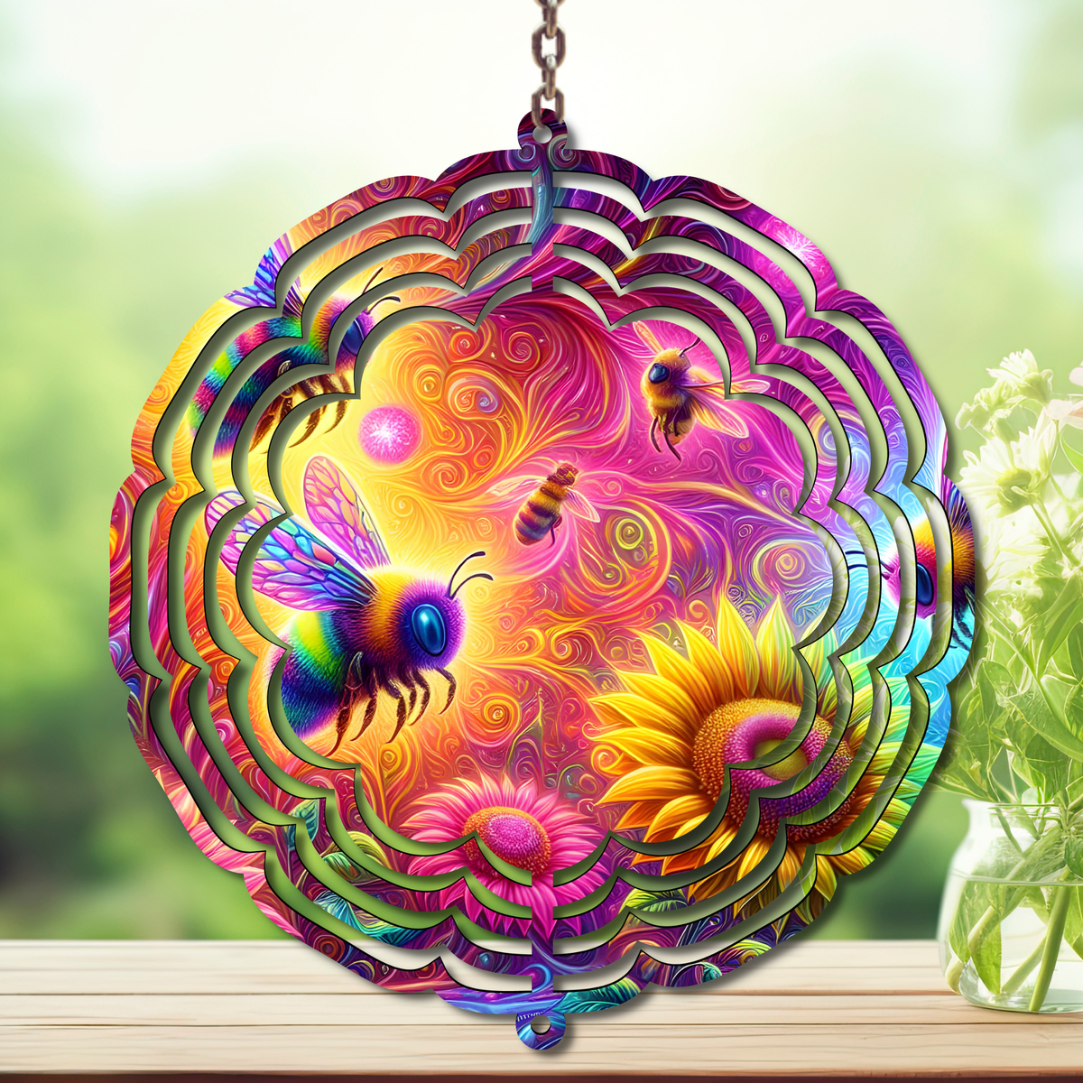 Honeybee Aluminum Metal Wind Spinner, Let your yard buzz with sunshine! Multiple images available. TheCraftNook