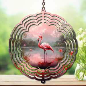 Flamingo Daydream Aluminum Metal Wind Spinner, multiple images available. TheCraftNook