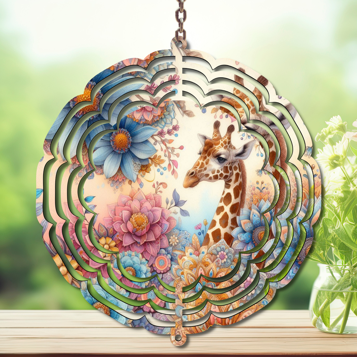 A tall twist on classic yard décor, Giraffe Aluminum Metal Wind Spinner, multiple images available. TheCraftNook