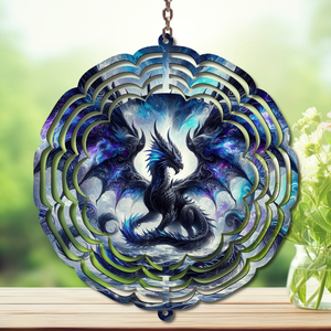 Dragon aluminum wind spinner featuring vibrant artwork and intricate design, ideal for outdoor decor.