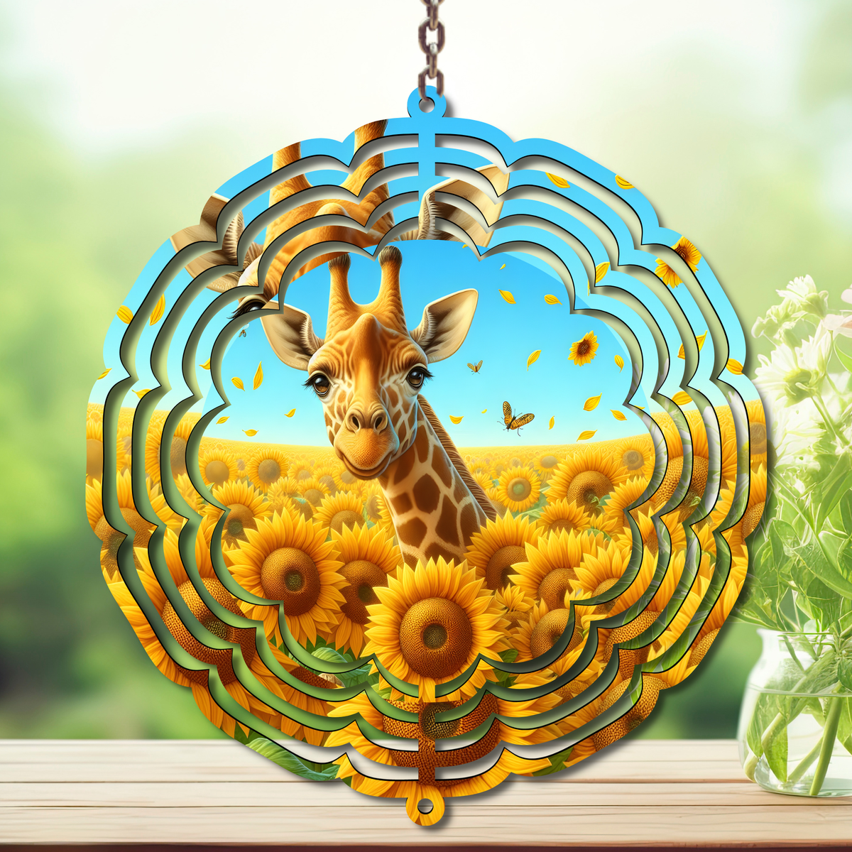 A tall twist on classic yard décor, Giraffe Aluminum Metal Wind Spinner, multiple images available. TheCraftNook