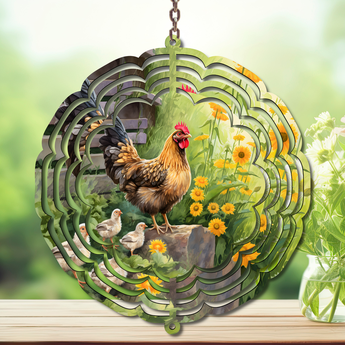 Chicken Aluminum Metal Wind Spinner, multiple images available. TheCraftNook