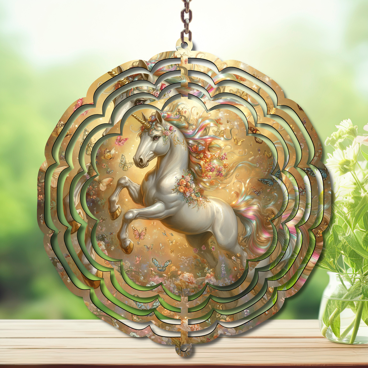 Unicorn Aluminum Metal Wind Spinner, multiple images available. TheCraftNook