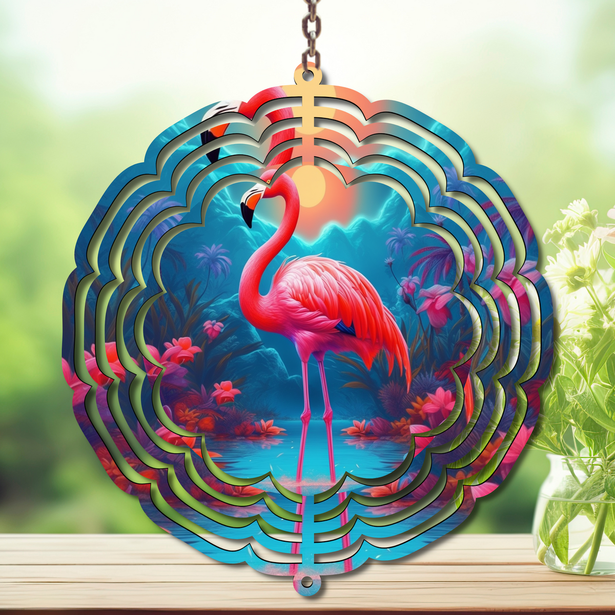 Flamingo Daydream Aluminum Metal Wind Spinner, multiple images available. TheCraftNook