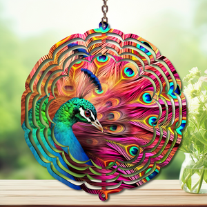 Peacock Aluminum Metal Wind Spinner, multiple images available. A swirl of peacock beauty in every breeze. TheCraftNook