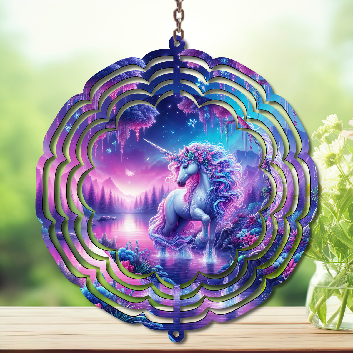 Unicorn Aluminum Metal Wind Spinner, multiple images available. TheCraftNook