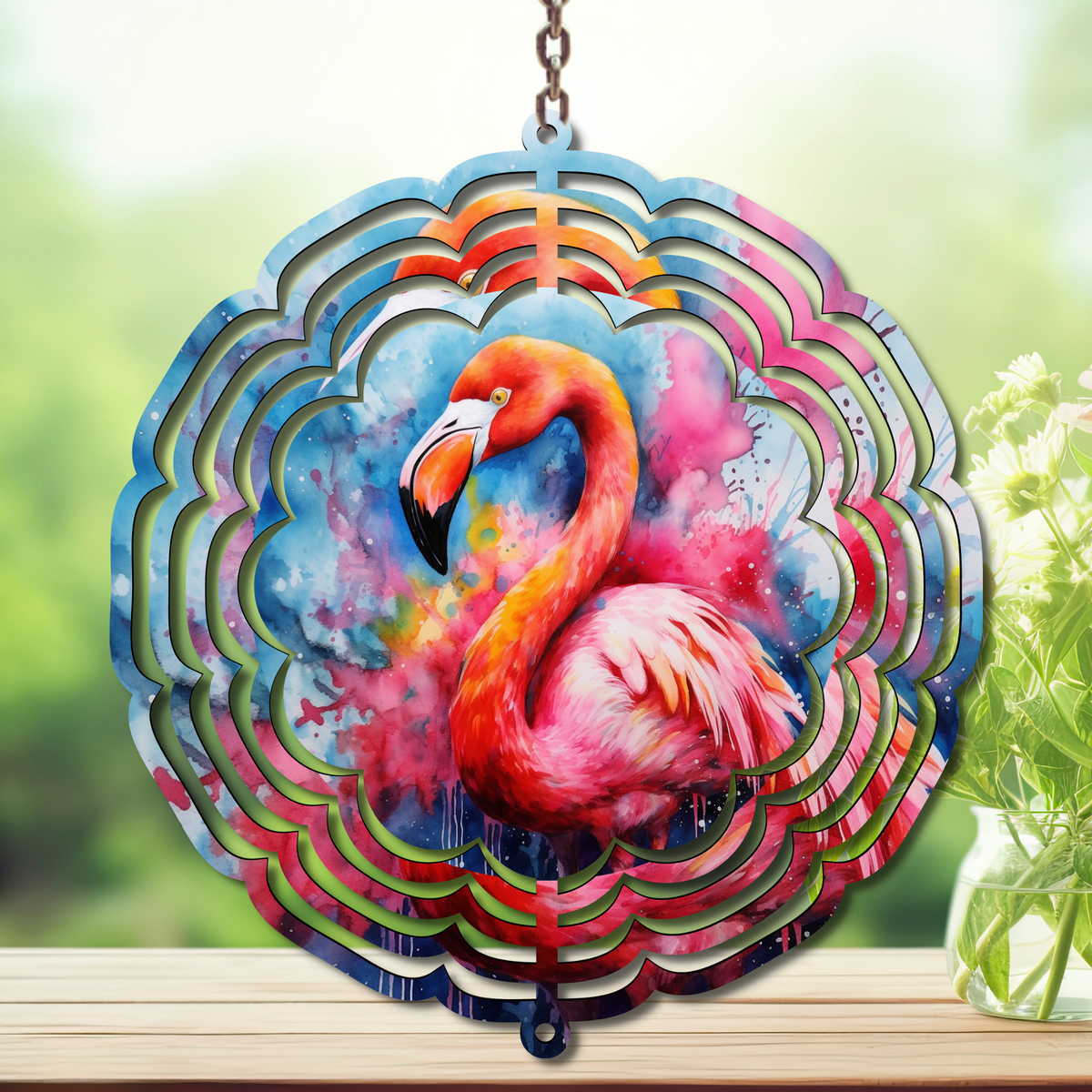 Flamingo Daydream Aluminum Metal Wind Spinner, multiple images available. TheCraftNook