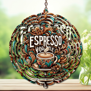 Caffeine in the Wind Spinner. Aluminum Metal Wind Spinner, multiple images available. TheCraftNook